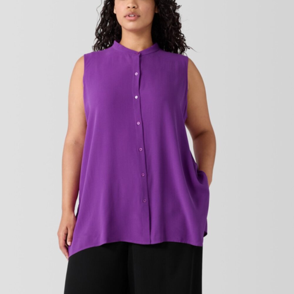 Eileen Fisher Silk Georgette Blouse 3X Purple Sleeveless Plus